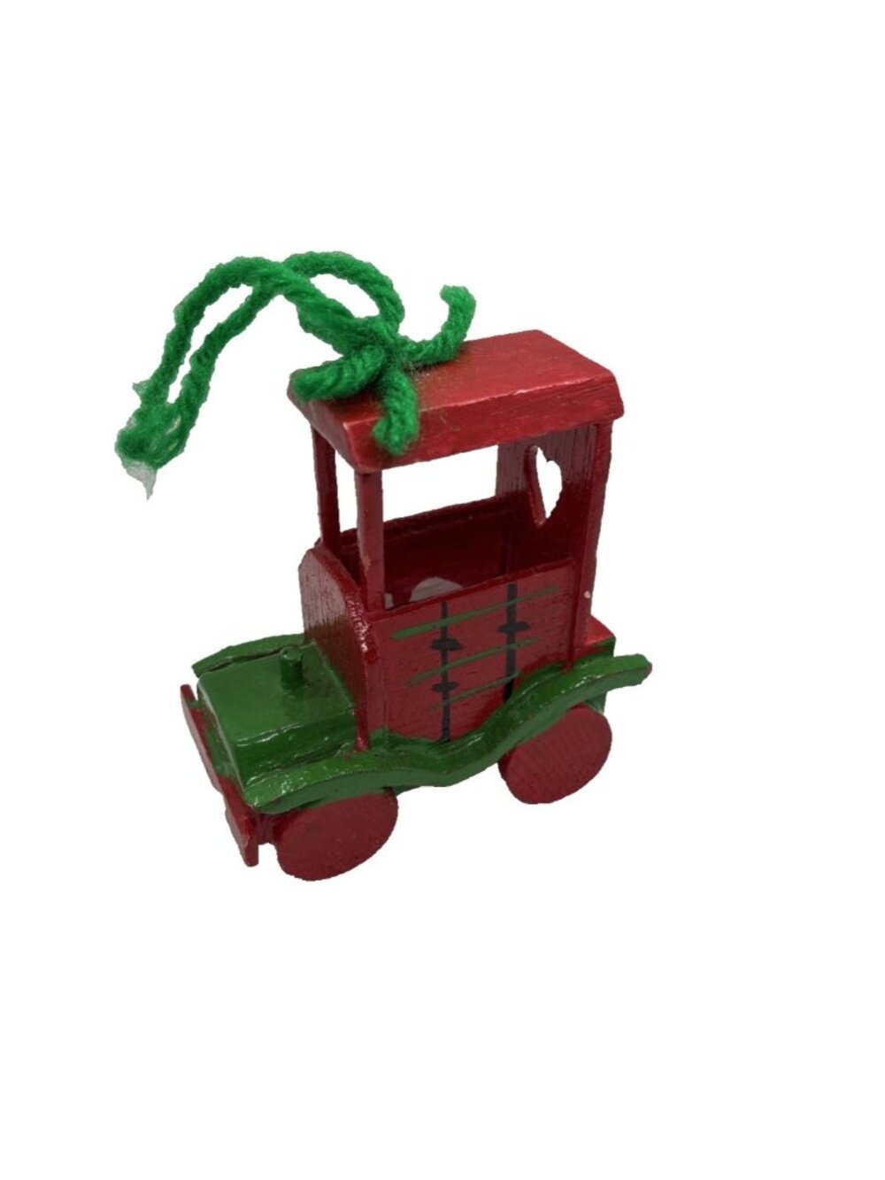 Vintage Wooden Christmas Train Ornament Red Green Hand Painted Holiday Decor